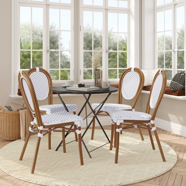 Flash Furniture Lourdes Thonet French Bistro Stacking Chair, White/Gray PE Rattan/Bamboo Print Alum Frame, 4PK 4-SDA-AD642002S-WHGY-NAT-GG - main